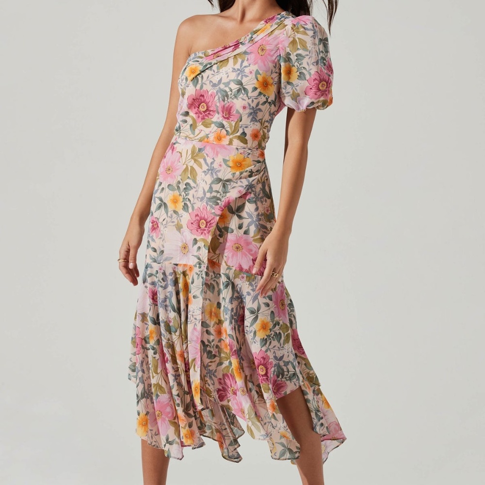 Santorini One Shoulder Midi Dress - Taupe Fuchsia from ASTR the Label